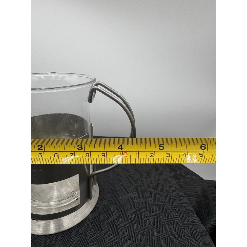 2 Vintage French Press Coffee Cups/Mugs Glass and Stainless - Picture 3 of 4